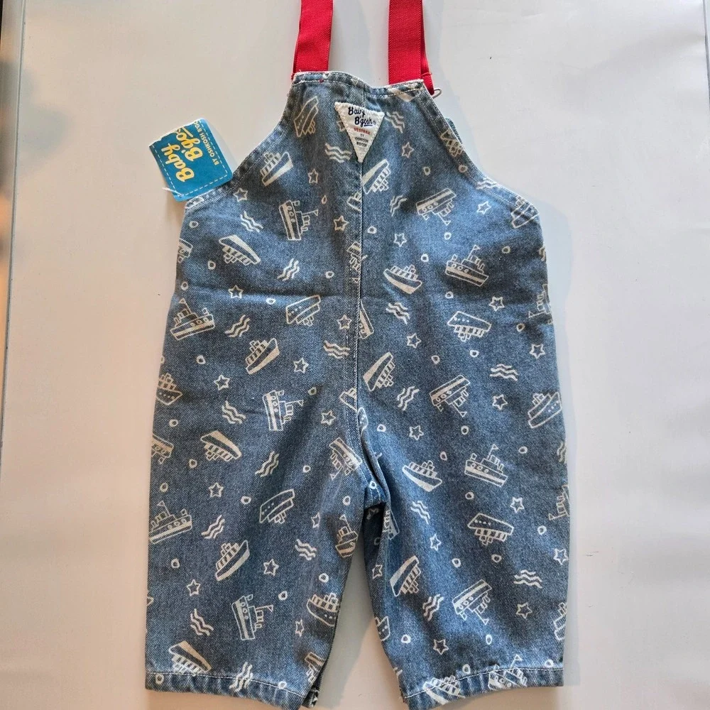 VTG NWT Oshkosh Baby‎ Boy Denim Shortalls Boats 3-6 months